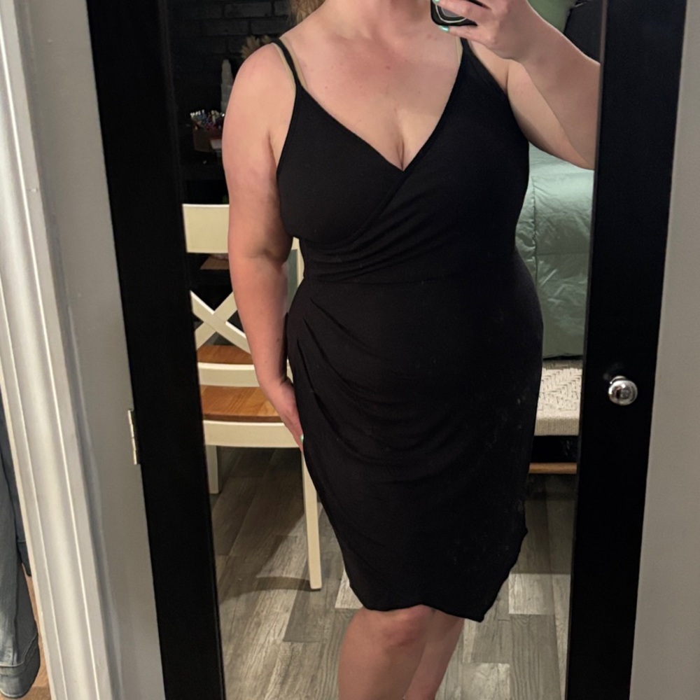 Classic Black Sleeveless Wrap-Front Midi Dress